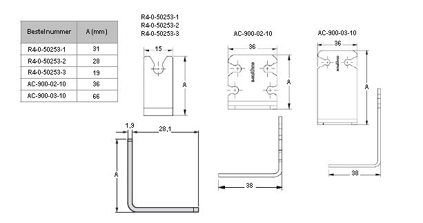 Kabelmontagebeugels technische tekening